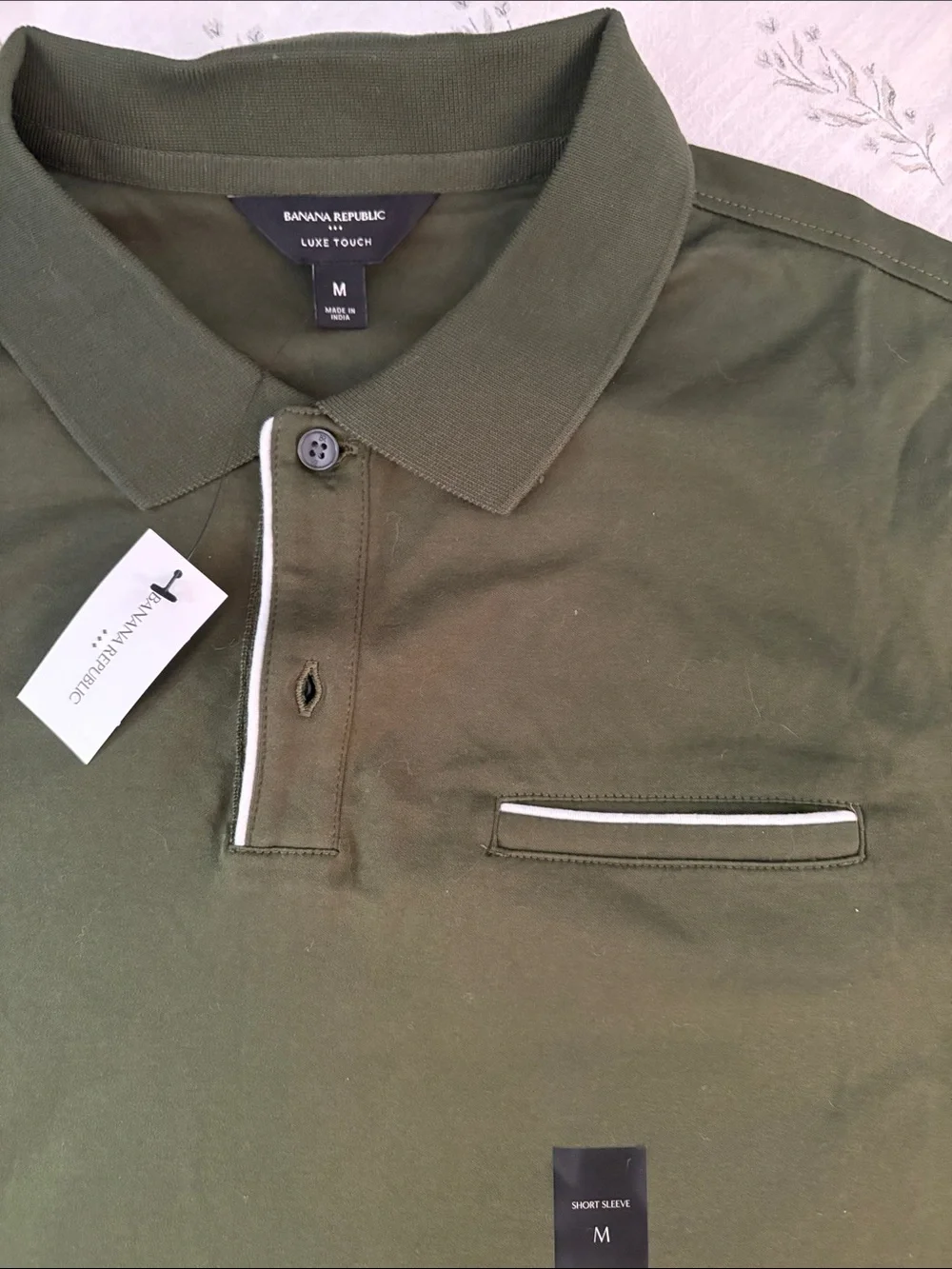 Men's Olive Polo with Pocket Trim